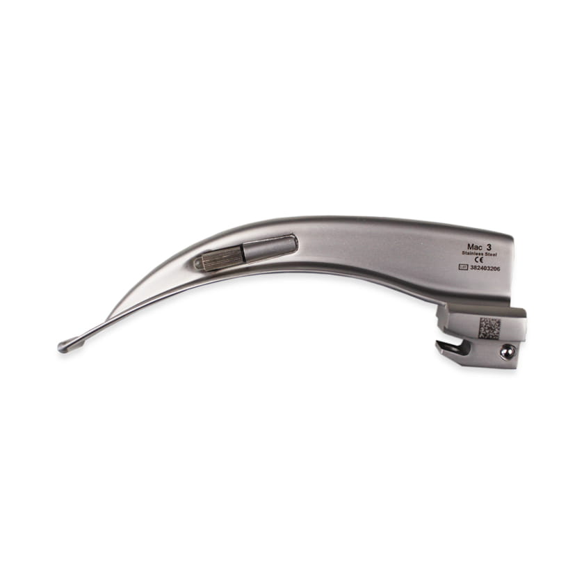 Reusable laryngoscope blade, metal, FO, Macintosh bulb