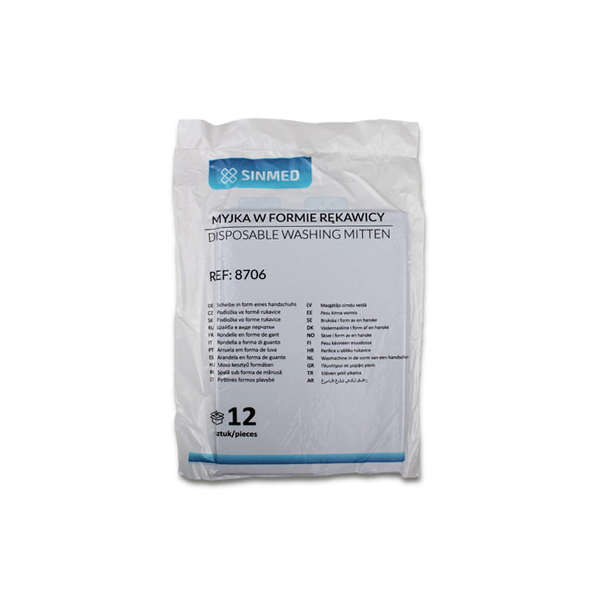 Double-sided pre-moistened washing glove, pack of 12 pcs.